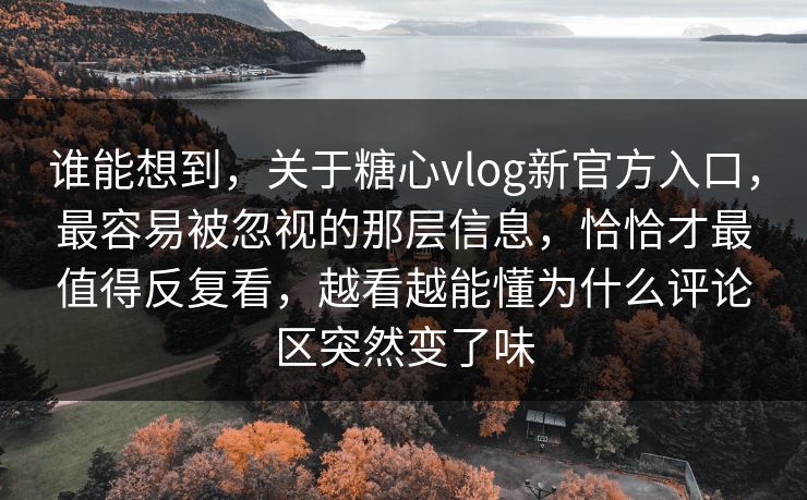 谁能想到，关于糖心vlog新官方入口，最容易被忽视的那层信息，恰恰才最值得反复看，越看越能懂为什么评论区突然变了味