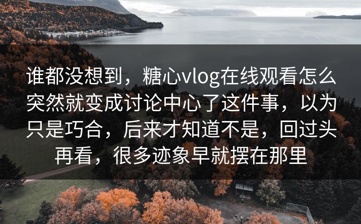 谁都没想到，糖心vlog在线观看怎么突然就变成讨论中心了这件事，以为只是巧合，后来才知道不是，回过头再看，很多迹象早就摆在那里