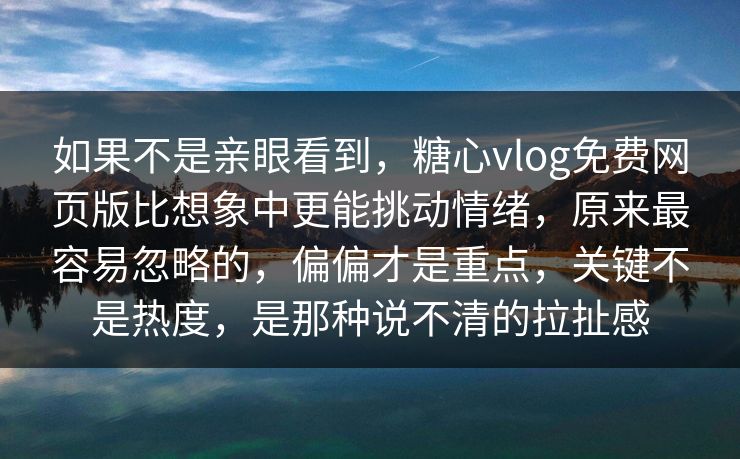 如果不是亲眼看到，糖心vlog免费网页版比想象中更能挑动情绪，原来最容易忽略的，偏偏才是重点，关键不是热度，是那种说不清的拉扯感
